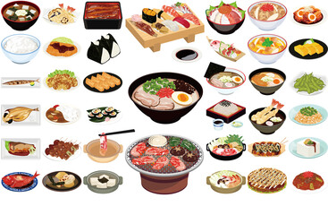 外国人に人気の日本食アイコン①（お寿司、らーめん、焼肉、天ぷら、焼鳥）