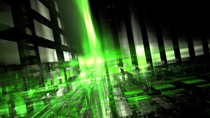 Abstract glowing geometric background. Modern digital technologies, an element of design and decoration. Geometric fantasy glow neon line background, technology banner. 3d render