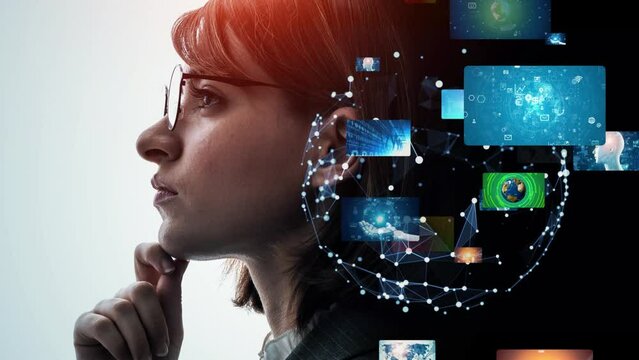 Profile of a thinking woman and video concept 