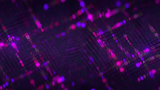 Digital code machine language visualization. Seamless loop 3D animation