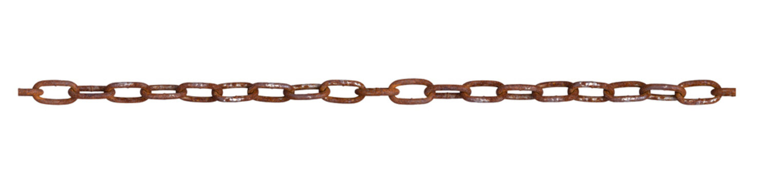 Close-up of a vintage rusty steel chain isolated on a transparent background.