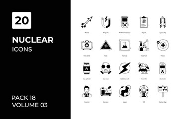 Nuclear icons collection. Set vector line with elements for mobile concepts and web apps. Collection modern icons.