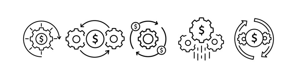 Efficient use of funds or money management icon set. thin line trend modern fin tech or capital logotype graphic linear design isolated on white. concept of cost or revenue optimization and reduction