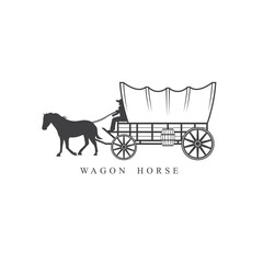 illustration of covered wagon horse cart, wagon western. - obrazy, fototapety, plakaty