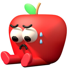 Sad apple 3D character illustration