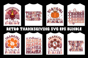 Retro Thanksgiving T-shirt Bundle. Beautiful and eye-catching Thanksgiving vector cartoon-style of turkey, pumpkin, and much more.