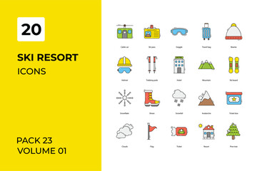 Ski resort icons collection. Set vector line with elements for mobile concepts and web apps. Collection modern icons.
