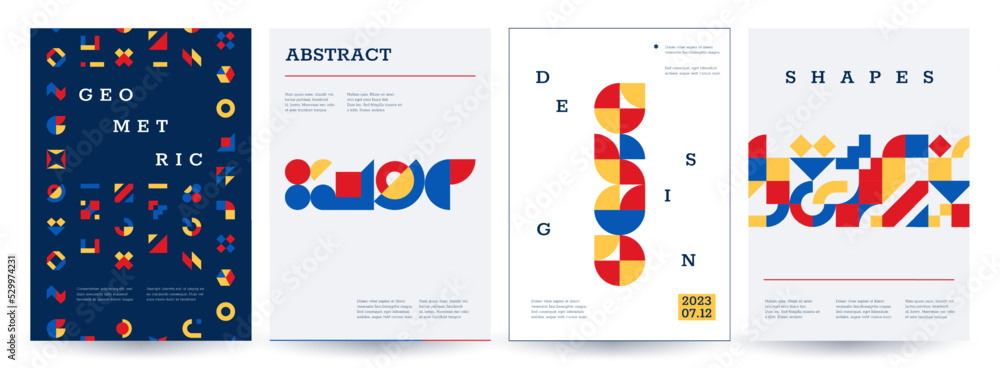Poster posters with geometric shapes. minimal bauhas geometry forms, modern primitive simple elements for f