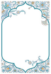 Floral frame, vignette, border, card design template. Premade card.