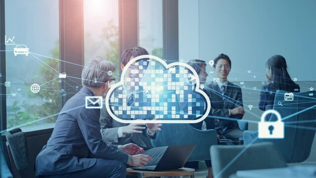 ミーティングするビジネスグループとクラウドコンピューティング