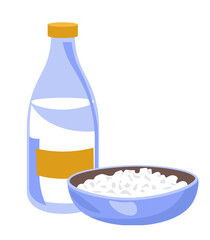 Dairy products, milk and cottage cheese in bowl