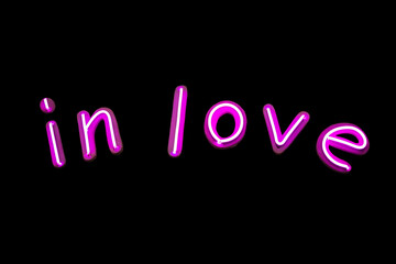 In Love Type neon sign Pink color glow on Black background