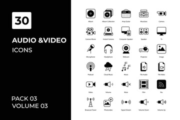 Audio and Video icons collection. Set vector line with elements for mobile concepts and web apps. Collection modern icons.