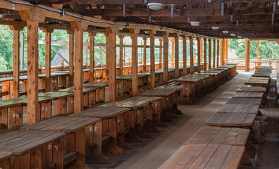 empty trading tables there are no people and goods in the market