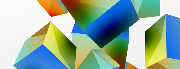 3d vector abstract background. Flying cubes composition. Trendy techno business template for wallpaper, banner, background or landing