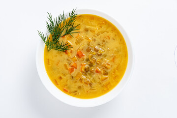lentil soup on the white background