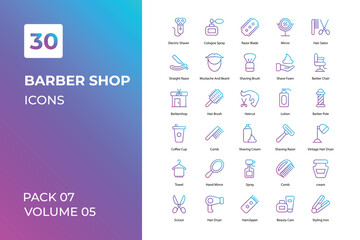 Barber Shop icons collection. Set vector line with elements for mobile concepts and web apps. Collection modern icons.