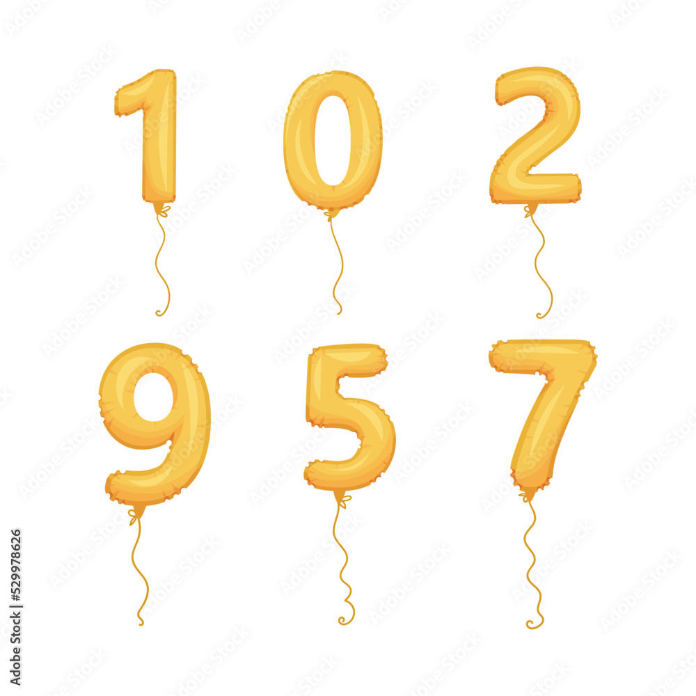 Poster glossy golden number balloon with hanging string vector set