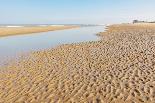 Belgium, West Flanders,Rippled Beach During Low Tide