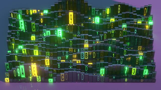 Data and coding visualization. Seamless loop 3D animation