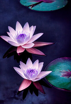 Pink Blooming Lotus Water Lilies