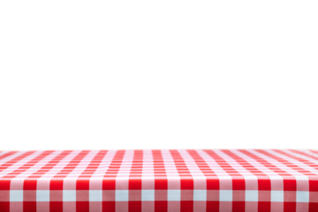 Classic italian cooking template - blank table with a red checked tablecloth isolated on a transparent background.