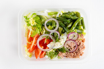 salad box on the white, top view