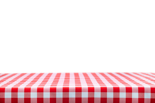 Classic italian cooking template - blank table with a red checked tablecloth isolated on a transparent background.