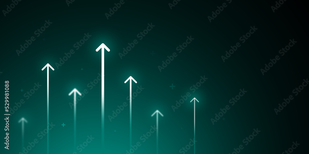 Aufkleber increase success digital arrow up of growth finance business on technology concept background with f