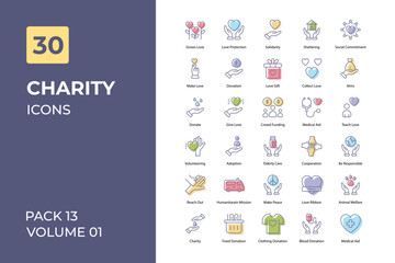 Fototapeta na wymiar Charity icons collection. Set vector line with elements for mobile concepts and web apps. Collection modern icons.
