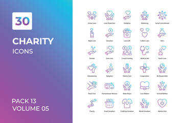 Fototapeta na wymiar Charity icons collection. Set vector line with elements for mobile concepts and web apps. Collection modern icons.
