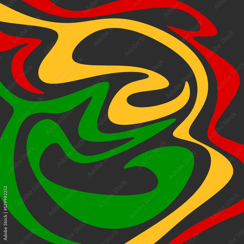 Poster abstract background with colorful wavy line pattern and with jamaican color theme