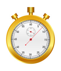 Gold Stop watch. Old mechanical stopwatch. Vector stock illustration.