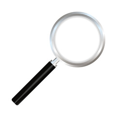 Realistic magnifying glass on transparent background. Search and inspection symbol. Bussiness concept. Sciene or school supplies. Vector stock illustration