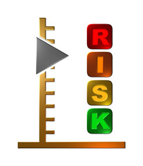 A 3D rendered illustration of a Risk Traffic Light type scale in a metallic texture finish, isolated on a white background.