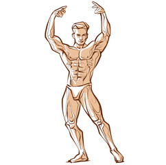 Posing bodybuilder, isolated vector silhouette, ink drawing