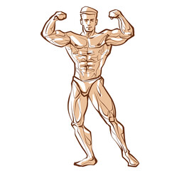 Fototapeta na wymiar Fitness men posing. Muscular man stands, rippling athlete, sprinter. Vector drawing