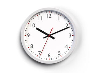 Wall White Clock On White Background. 3D illustration.