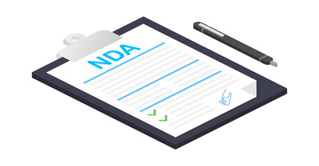 Signing NDA. Non disclosure agreement document. Vector stock illustration.
