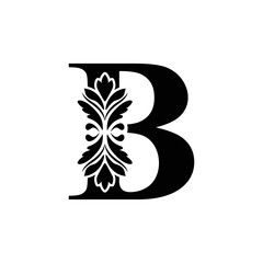 letter B Black flower alphabet. Beautiful capital letters with shadow