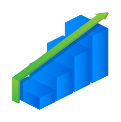 Fototapeta premium Growth graph chart, market success, stock bar up isometric flat icon. Vector stock illustration.