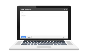 Email template. Blank e-mail browser window. Mail message web page frame on laptop screen. Vector stock illustration.