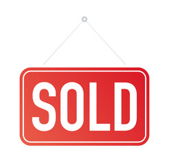 Sold hanging sign on white background. Sign for door. Vector stock illustration.