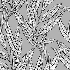 Hand drawn abstract ornamental line art leaves engraving seamless pattern. Endless psychedelic rapport for packaging, textiles, decoupage, wall-art