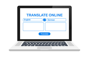 Language translation color icon. Online translator. Spell check. Computer screen with text translating app. Vector stock illustration.
