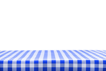 Classic greek cooking template - blank table with a blue checked tablecloth isolated on a transparent background.