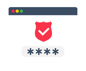 Website in browser logged in or unlocked via fingerprint password bubble notification. Vector stock illustration.