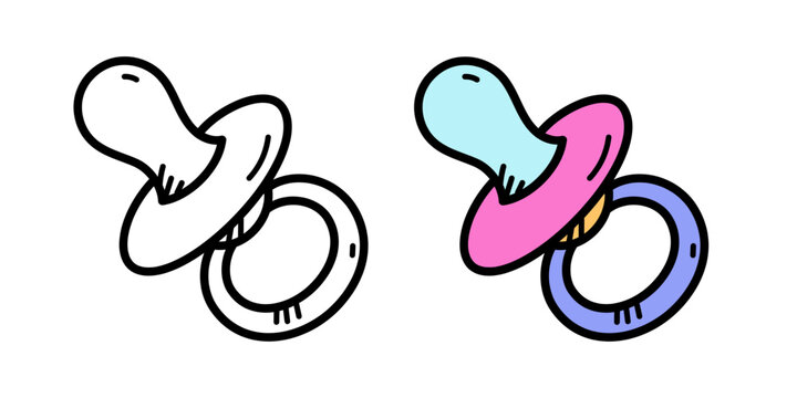 Baby Pacifier doodle line and color isolated background