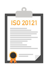 ISO 20121 certified quality management system document paper. Vector stock illustration.