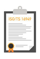 ISO TS 16949 certified quality management system document paper. Vector stock illustration.